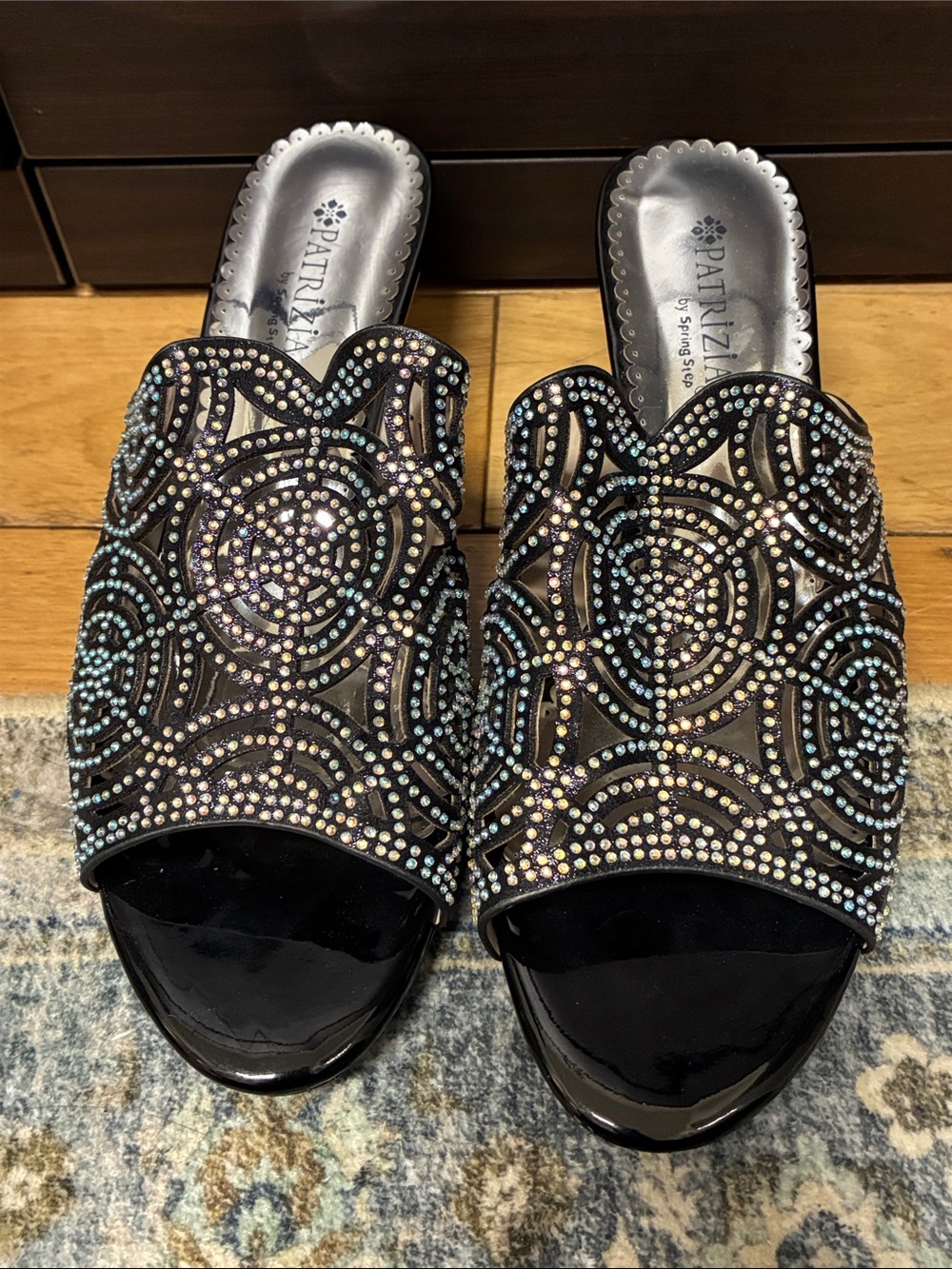 Patrizia by Spring Step Black Jeweled Slide Sandals EU38